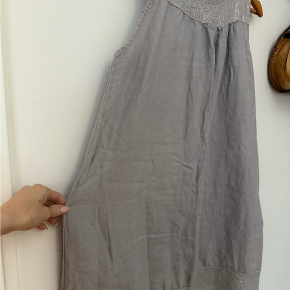 Sequin-Hem Light Gray Linen dress - Picture 7 of 7